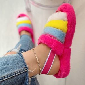 Hot Pink Diamond Sling Back Faux Fur Slipper